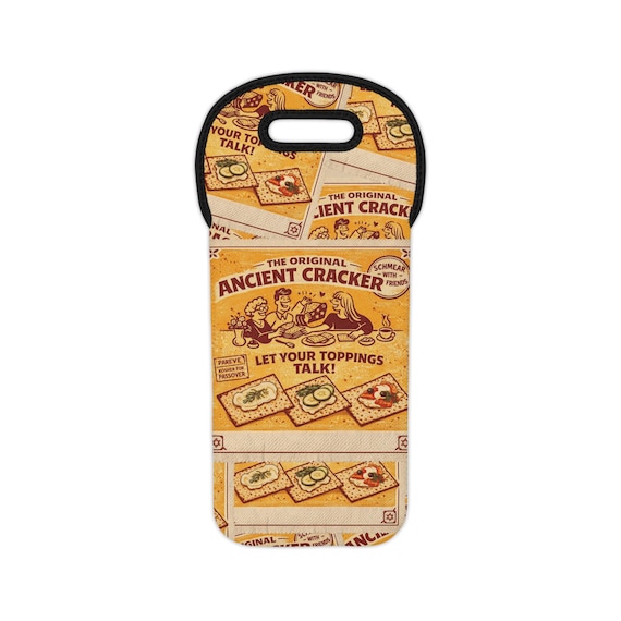 Passover Matzah Wine Tote Bag, Vintage Matzah Ad Neoprene Wine Carrier, Retro Jewish Seder Hostess Gift