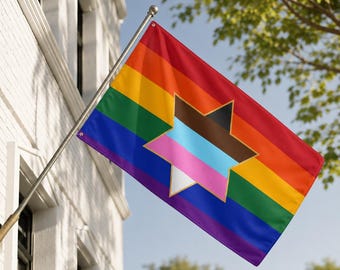 Pride Flag, Rainbow Star Of David Design, Double-Sided 100% Polyester 36 x 60 Inches