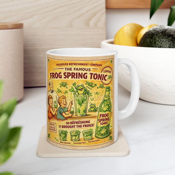Passover Frog Plague Mug, Frog Spring Tonic Water Plague Mug, Funny Pesach Coffee Cup, Jewish Holiday Humor Gift