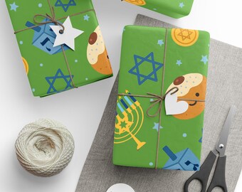 Grünes Hanukkah Geschenkpapier, Geschenkpapier, Moderne Jehudaica, Fine Art Papier