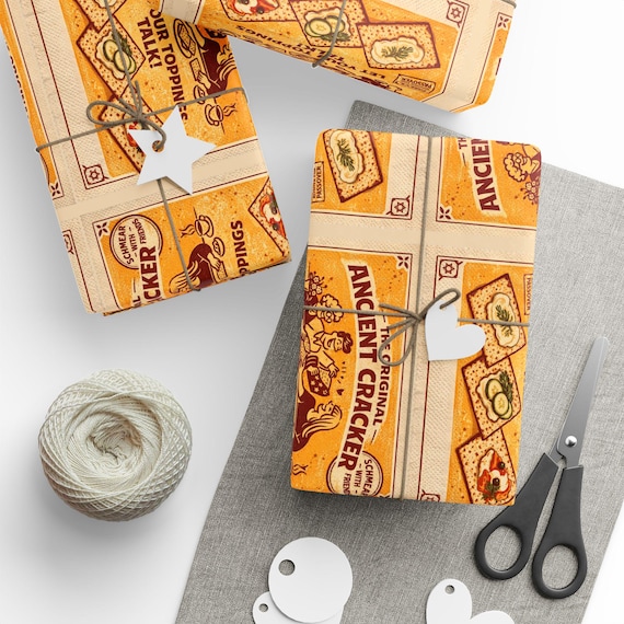 Vintage Matzah Label Wrapping Paper, Passover Gift Wrap Roll, Jewish Holiday Packaging, Matzah Cracker Pattern, Hostess Gift Presentation