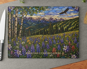 Vail Colorado Challah Board with Mountains, Columbine Flowers and Aspens