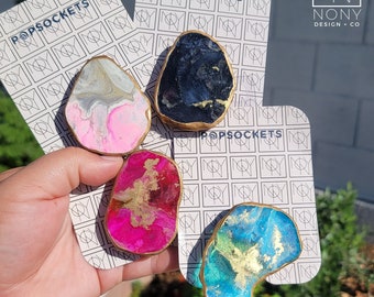 Telefoongreep van agaatgeodehars: gouden rand PopSocket™