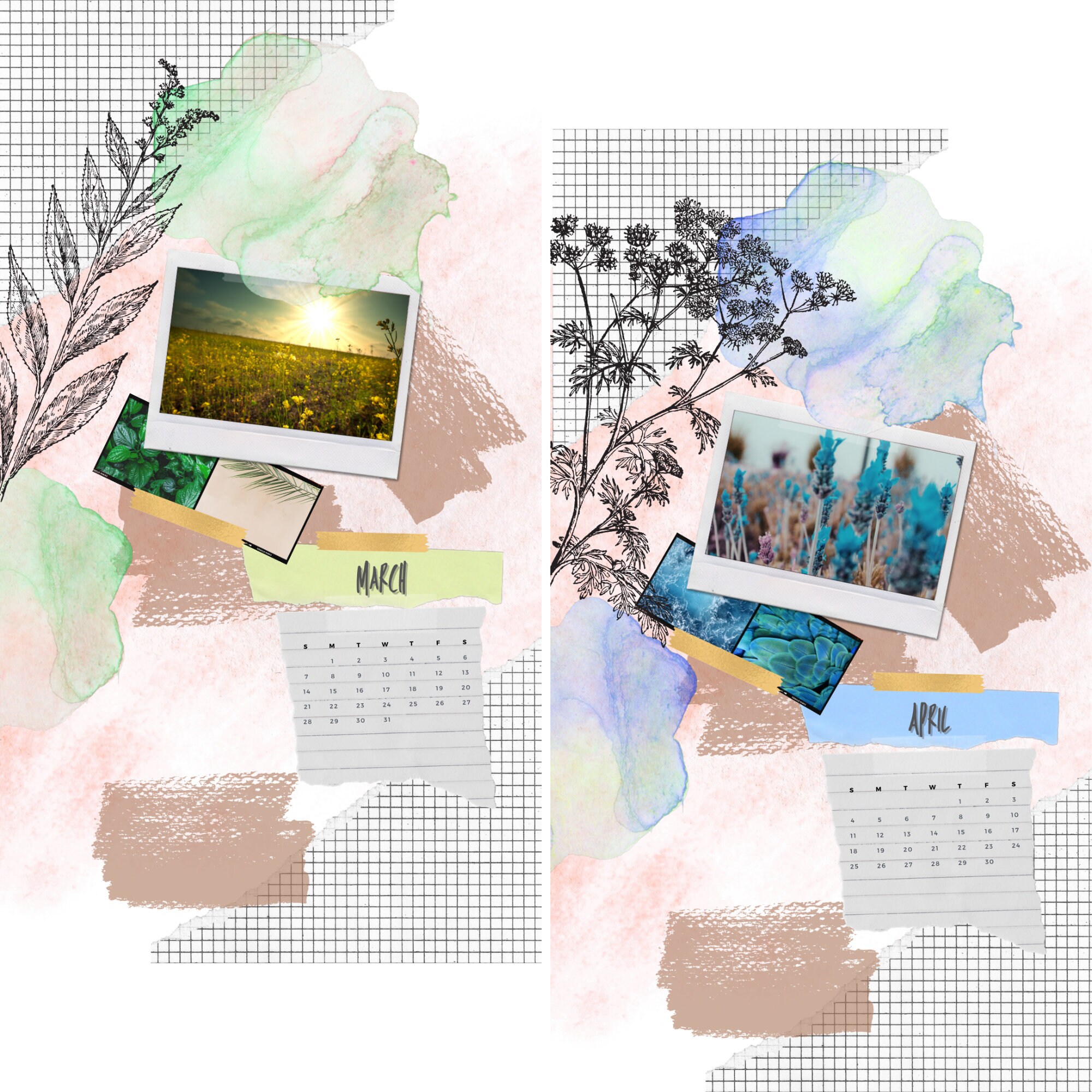 2021 Collage Monthly Calendar Iphone Wallpaper Pack Aesthetic | Etsy