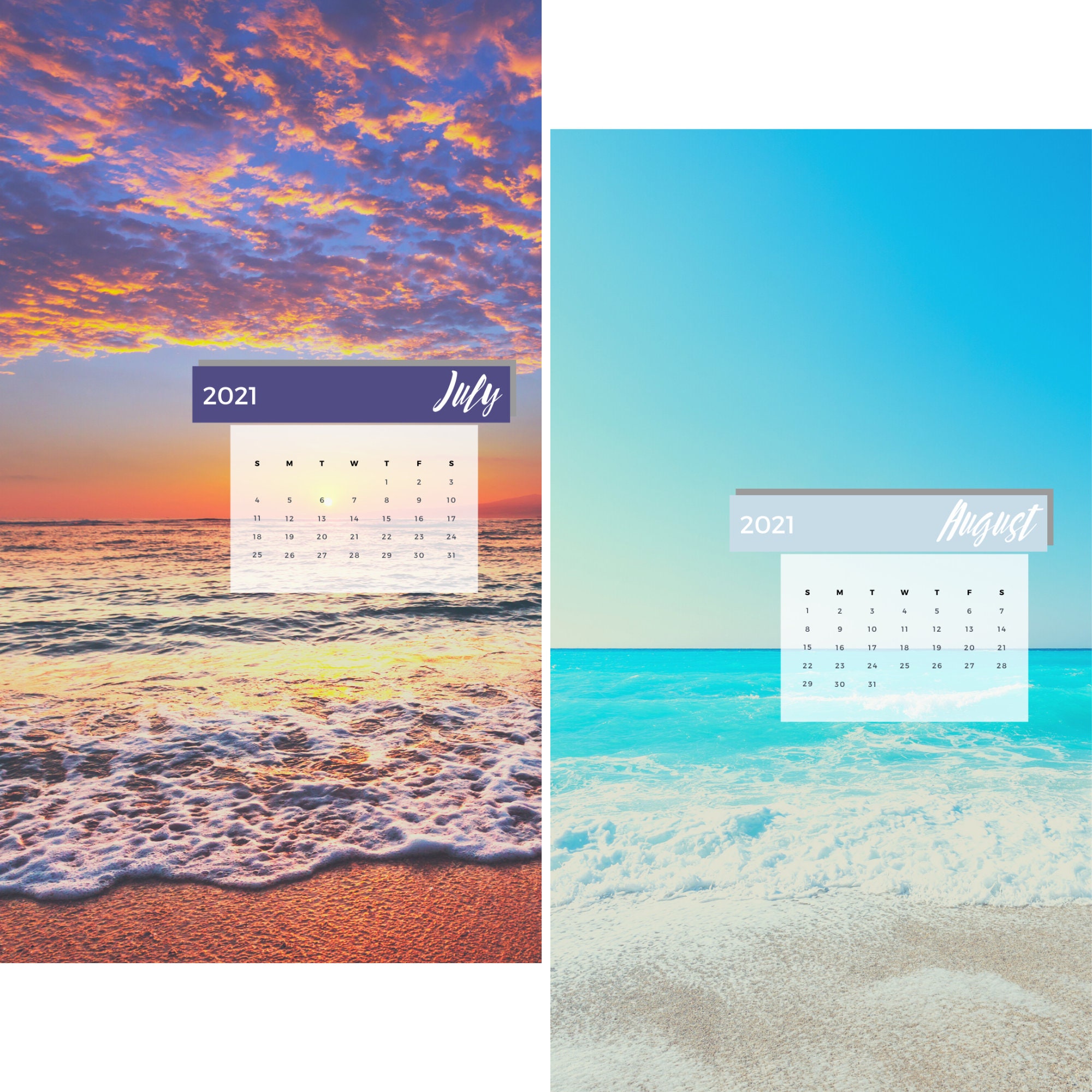 2021 Beach Monthly Calendar iPhone Wallpaper Pack Aesthetic | Etsy