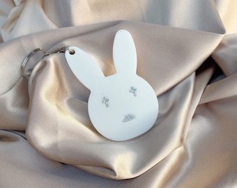 Bad Bunny Rhinestone Resin Keychain - White