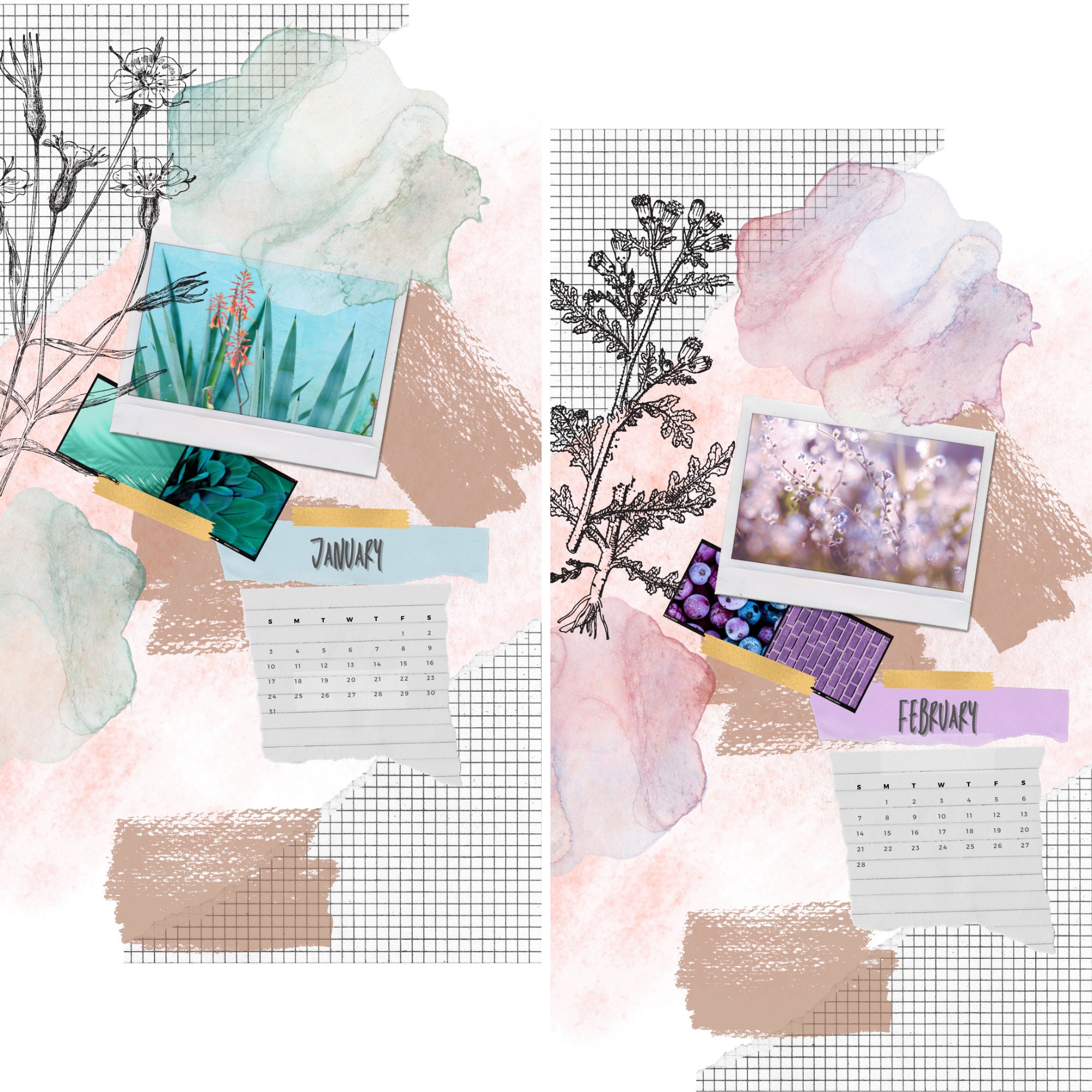 2021 Collage Monthly Calendar Iphone Wallpaper Pack Aesthetic | Etsy