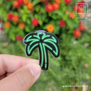 Neon Palm Tree Die Cut Sticker | Summer Sticker | Summer Lovin | Hot Summer Vibes | Neon Sign Aesthetic | Waterproof Sticker | Tropical