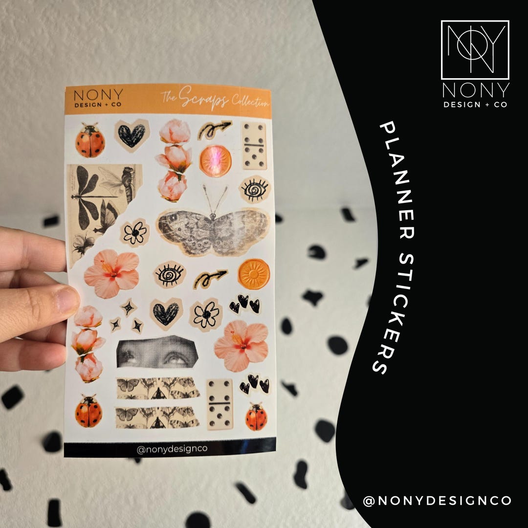 Junk Scraps Glossy Journal Stickers | Planner Sticker Sheet - Etsy