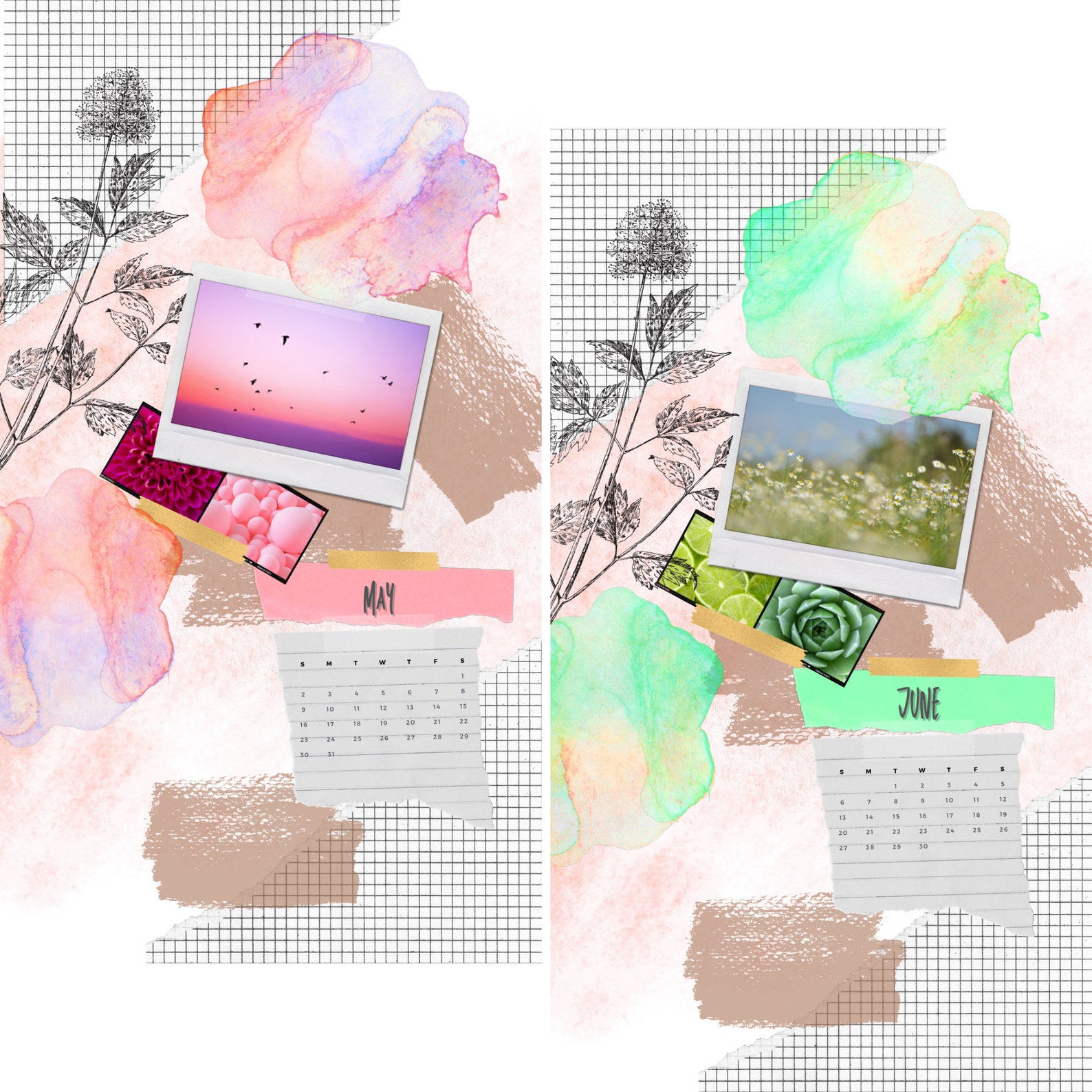 2021 Collage Monthly Calendar Iphone Wallpaper Pack Aesthetic | Etsy