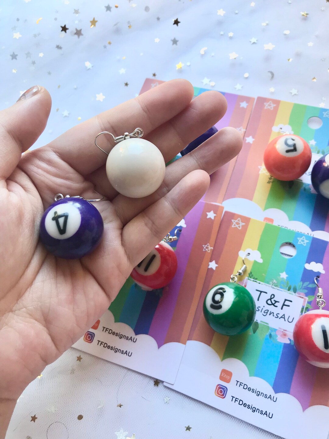 Quirky Funky 3d Snooke Pool Ball Earrings Etsy