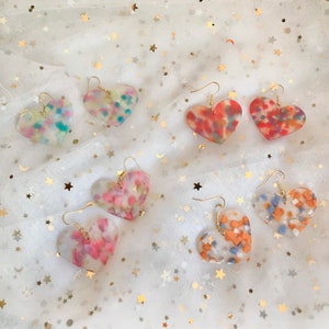 Colourful resin heart shape earrings