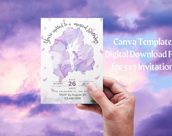 DIGITAL DOWNLOAD ONLY Editable Canva Template Fairy Garden Fairytale Magical Child Birthday Party 5x7 template invitation