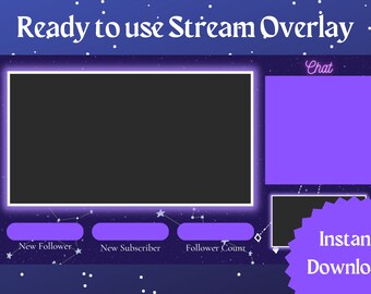 Purple Space Galaxy Themed Stream Overlay Streamer Overlay Twitch Overlay