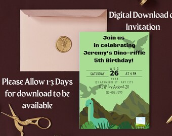 DIGITAL DOWNLOAD ONLY Customized Dinosaur Jurassic Child Birthday Party 5x7 invitation