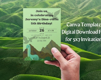 DIGITAL DOWNLOAD ONLY Editable Canva Template Dinosaur Jurassic Child Birthday Party 5x7 template invitation