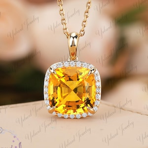 7.5カラット 天然シトリンペンダントネックレス 本物の宝石 10K/14K/18K イエローゴールドペンダント 11月の誕生石ネックレス ウェディングネックレス ギフト
