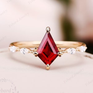 1CT Kite Cut Lab Created Ruby Ring Solid Rose Gold Engagement Ring Moissanite Bridal Ring Wedding Promise Ring Red Gemstone Rings For Women