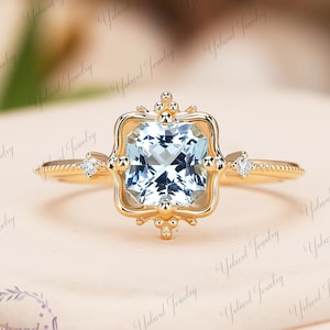 Strahlende Schnitt 1.25CT Natürlicher Aquamarin Gold-Verlobungsring Echter Diamant Ring 14k Gelbgold Edelstein Ring Jahrestag Geschenke für Sie