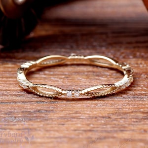 14K Solid Gold Rings, Art Deco Diamond Wedding Band, Matching Band, Stack Ring, Promise Ring