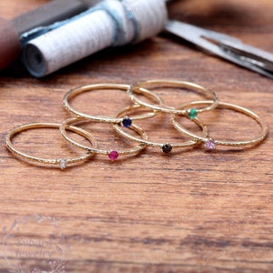 Dainty Solid Gold Ring,Birthstone Solitaire Ring, Stackable Ring, Minimalist Ring, 14K Yellow Gold Tiny Ring For Women,Natural Gemstone Ring