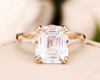 8*9mm White Sapphire Engagement Ring Solid 14K Rose Gold Ring Moissanite Rng Simple Dainty Wedding Ring Bridal Anniversary Gift For Her