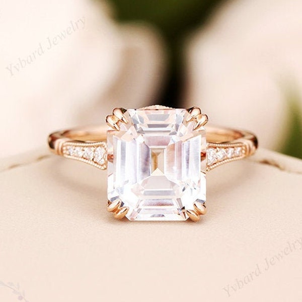 8*9mm White Sapphire Engagement Ring Solid 14K Rose Gold Ring Moissanite Rng Simple Dainty Wedding Ring Bridal Anniversary Gift For Her