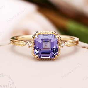 Radiant Cut Natural Tanzanite Gold Diamond Engagement Ring Solid 14K Yellow Gold Wedding Ring Art Deco Promise Ring Birthday Gifts for Her