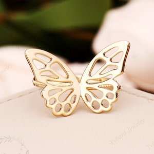 Solid 14K/10K Yellow Gold Butterfly Ring, Butterfly Ring, Gold Engagement Ring, Cocktail Party Ring, Plain Gold Jewelry, Unique Gift For Her