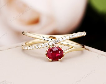 Ruby Diamond Ring, 14K/18K Gold Engagement Ring, Natural Red Ruby Wedding Ring, July Birthstone Ring, Anniversary Gift Ring, Ring For Her