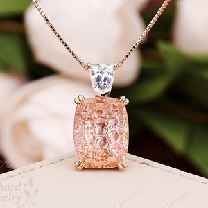 Unique Honeycomb Cut Pink Spinel Rose Gold Pendant Necklace White Sapphire Pendant Sterling Silver Art Deco Pendant Gemstone Jewelry Gift