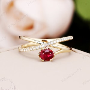 Ruby Diamond Ring, 14K/18K Gold Engagement Ring, Natural Red Ruby Wedding Ring, July Birthstone Ring, Anniversary Gift Ring, Ring For Her
