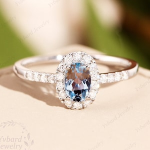 4 * 6 mm Oval Schnitt natürlicher Aquamarin Verlobungsring, 14K Weißgold Moissanite Halo Ring, klassischer Edelsteinring, Brautring, Jubiläumsring