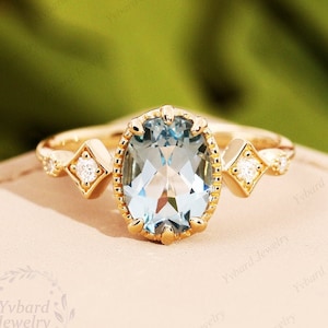 Vintage Aquamarin Verlobungsring, Art Deco Oval Cut 1,5CT Aquamarin Verlobungsring, Diamant Akzent Eheringe, Jubiläumsring Geschenk