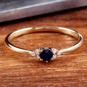 Natural sapphire Engagement Ring Solid 14K Yellow Gold Wedding Ring Cluster Ring Diamond Bridal Ring Promise Ring Anniversary Gift For Her