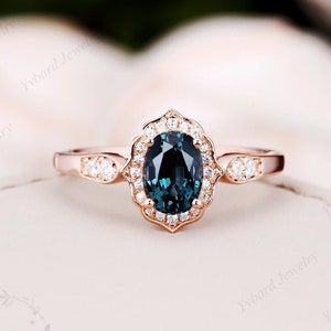 London Blue Topaz Ring Oval 5*7mm Natural Topaz Ring Solid Rose Gold Engagement Ring Unique Moissanite Halo Wedding Ring Anniversary Ring