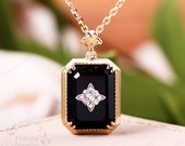 Pre-owned Chanel 18K Diamond Pave Star & Onyx Pendant Necklace