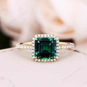 Emerald Classic Halo Ring 2.25ct 7mm Radiant Cut Ring Solid 14K Yellow Gold Moissanite Wedding Ring Promise Ring Anniversary Rings For Women