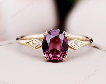 Oval Cut Natural Red Tourmaline Ring Solid 14K/18K Yellow Gold Diamond Wedding Band Gemstone Promise Rings for Women Anniversary Ring Gift