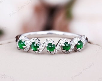 Natur Smaragd Hochzeitsband Massiv 14K/18K WeißGold Stapelring Edelsteine Ring Mai Geburtsstein Ring Diamant zierliche Ring Jahrestag Geschenk