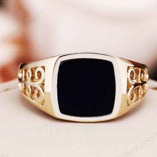 Black Onyx Mens Gold Ring Mens Minimalist Gold Ring Etsy