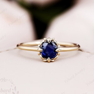 Natural Sapphire Engagement Ring Oval Cut Blue Sapphire Bridal Ring Solid Yellow Gold Wedding Ring Solitaire Ring For Women Anniversary Gift