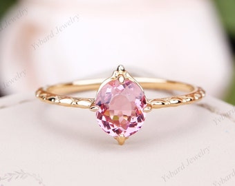 Oval Natural Pink Tourmaline Ring, 14K Gold Ring, Thin Ring, Promise Ring, Pink Gemstone, October Birthstone, Anniversary Gift For Her