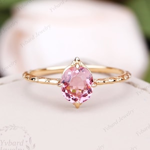 Oval Natural Pink Tourmaline Ring, 14K Gold Ring, Thin Ring, Promise Ring, Pink Gemstone, October Birthstone, Anniversary Gift For Her