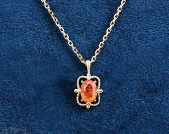 Weinlese 0.75ct natürlicher Sonnenstein-Anhänger, 14k Gold-Halsketten-Frauen durch handgemachten minimalistischen Art-Jubiläumsschmuck