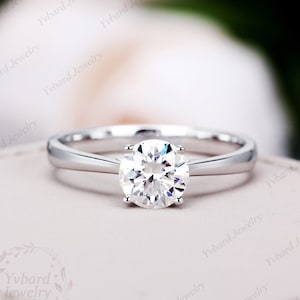 1 Carat (6.5mm) Round Moissanite Engagement Ring, Solid 10K/14k/18K Yellow/White/Rose Gold Ring Round Solitaire Ring Weding Anniversary Ring