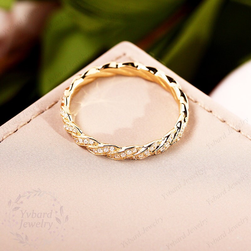 Moissanite Full Eternity Wedding Band Solid 14K Yellow Gold Anniversary ...