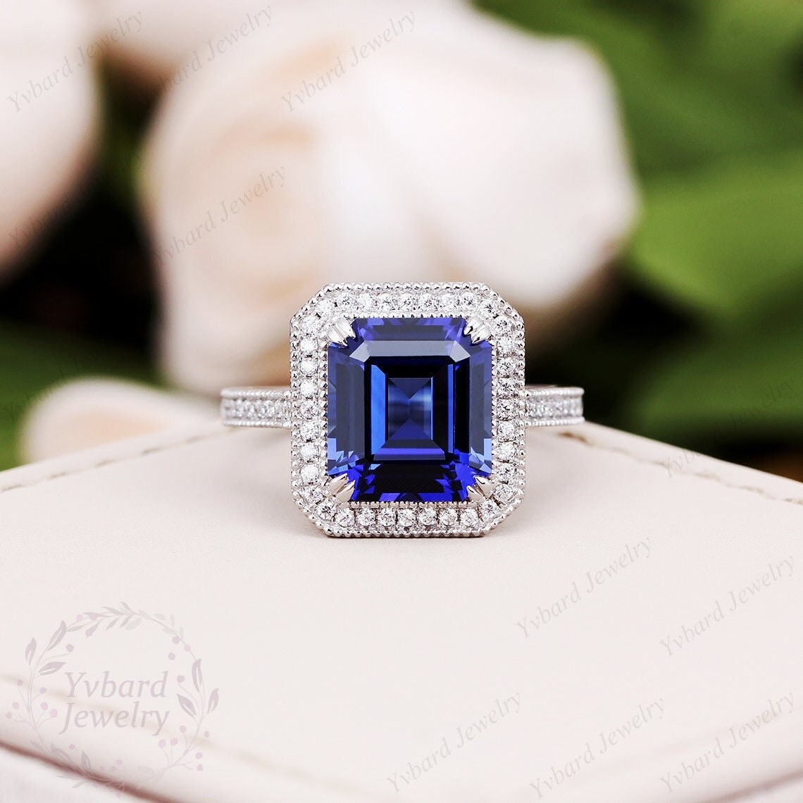 Bague De Fiançailles En Argent 925 Avec Diamant Et Saphir De Laboratoire - Taille Sur Mesure (4 à 14)