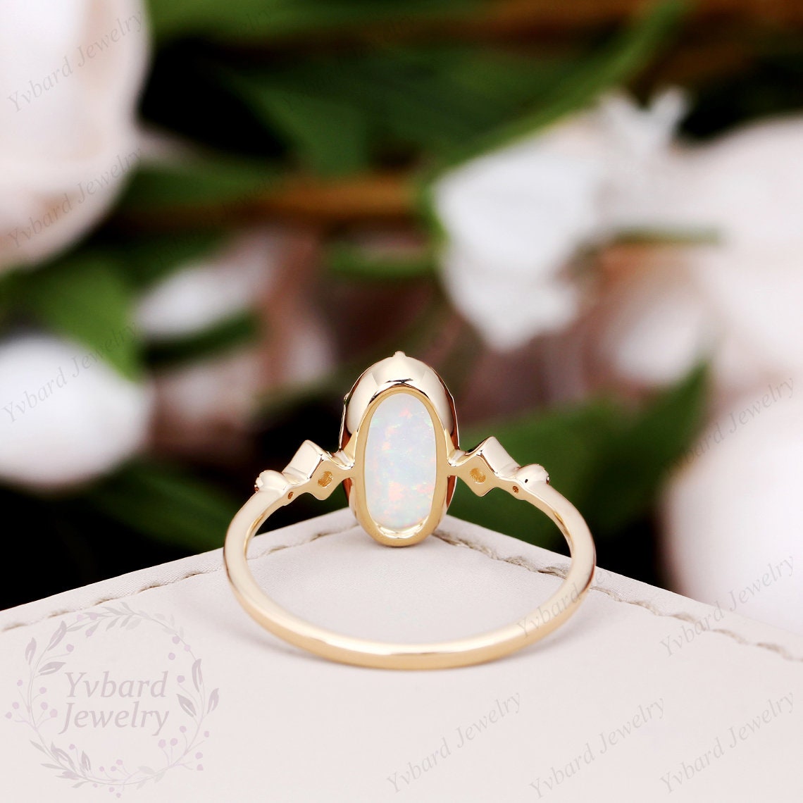 Anello Fidanzamento Vintage – Opale Simulato 5ct, Argento Placcato Oro Giallo 14K - Foto 2