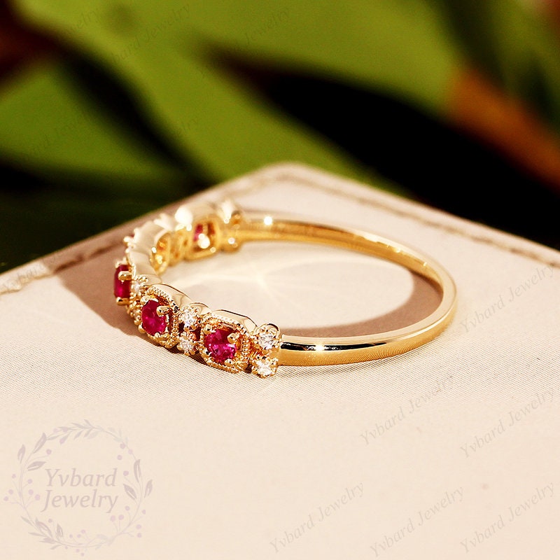 Ruby Wedding Band Natural Ruby Red Gemstone Band 5 Stones - Etsy